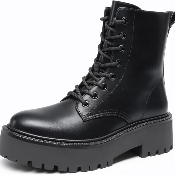 Women's Platform Combat Ankle Boots Black Size 5 - Picture 1 of 7